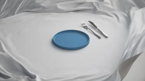 4K Video Matte Blue Round Plate Minimalist Design Low Rim Tableware Video stock 330424477