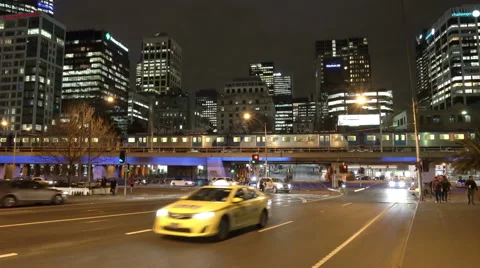 4k video of Melbourne CBD at night Stock Footage 54806443