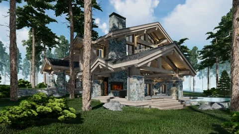 4K video of modern cozy interior with living, dining zone, stair and kitchen Video stock 238087192