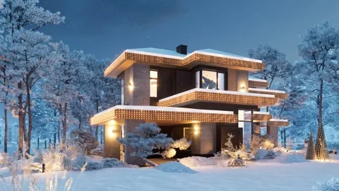 4K video of modern house in Christmas holidays Stock Footage 295281753