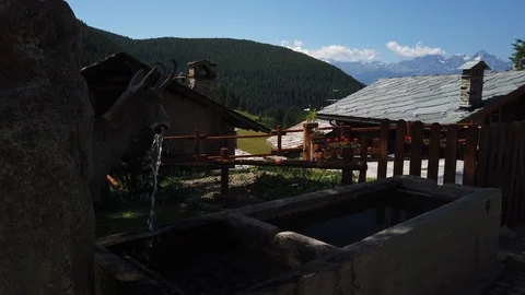 4k video of mountain fountain in Chamois, a little mountains village Stock Footage 114263853
