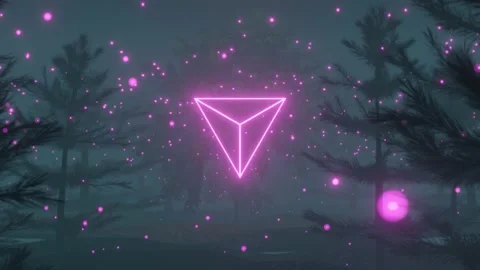 4K video of neon triangle seamless loop between beautiful Forest landscape. Stock Footage 156816786