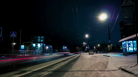 4K video of Night traffic in Russian city, Petrozavodsk, timelapse Stock Footage 34956560