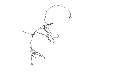 4k video of one line drawing of exhausted nurse holding her face in her hands. Stock Footage 150039715