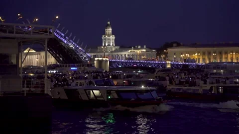 4k video. Opened Palace Bridge on the Neva river. Saint Petersburg, Russia Stock Footage 156396685