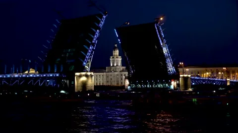 4k video. Opened Palace Bridge. Saint Petersburg, Russia Stock Footage 156396724