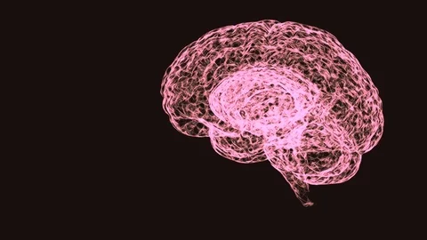 4k video of pink translucent brain hologram on black background. Stock Footage 121809405