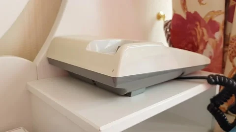 4k video, retro push-button telephone in a classic hotel room. An incoming phone 스톡 동영상 161109322