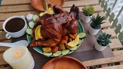 4K video of Roasted Chicken in closed up view Stock Footage 234110393