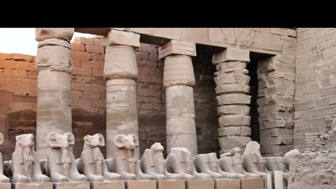 4K video of a row of ram-headed sphinx statue Stock Footage 335030248