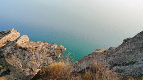 4k video. Sea view from a high cliff, the sea surface Stock Footage 160758428
