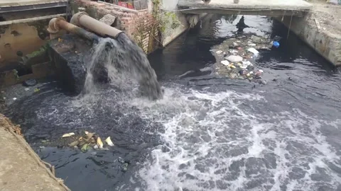 4K Video of severage water flowing in nallah. Stock Footage 292425189