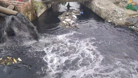 4K Video of severage water flowing in nallah. Stock Footage 292425196