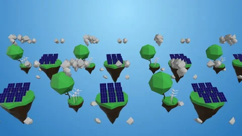 4k video of solar panels on separated islands stuck in the air. Video stock 143097335