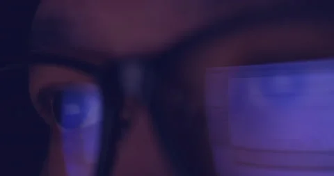 4K video super close up eye ball with eyeglasses reflect coding screen. Backg 스톡 동영상 172784825