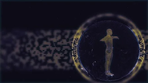 4k video of technological background with spinning human body hologram. Stock Footage 157204637