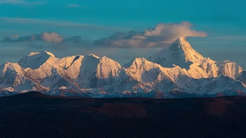 4K Video Of Tibet Gongga Snow Mountain sunset Stock Footage