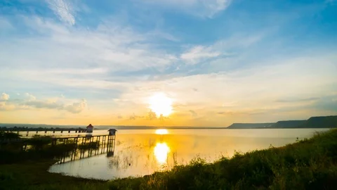 4k video time lapse of sunset at Lum Chae dam, Khonburi, Nakhon Ratchasima, Thai Stock Footage 99357094