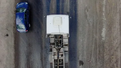 4K video. Top view of road works with asphalt paver. Stock Footage 130202764