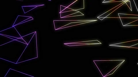 4k video. Triangles texture. Geometric shapes. Low poly triangles. Neon lines. Stock Footage 119346972