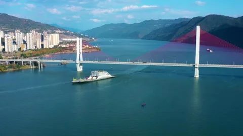 4K Video of Vibrant Traffic Flow Near Bridge Stock Footage 319610388