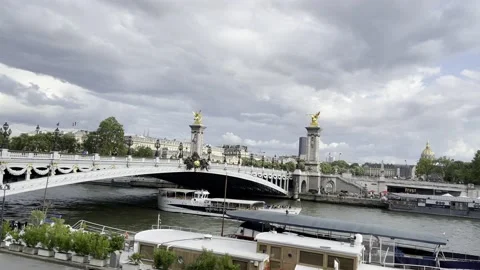 4K video of view of pont alexandre bridge ad Eiffel Tower in Paris Stock Footage 158063976