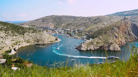 4k video. View of yachts and boats in the bay in Balaklava, Crimea Stock Footage 161143489