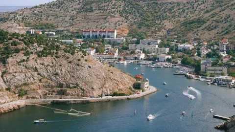4k video. View of yachts and boats in the bay in Balaklava, Crimea Stock Footage 161143529