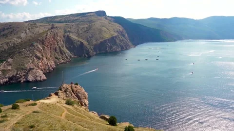 4k video. View of yachts and boats in the bay in Balaklava, Crimea Stock Footage 161143536