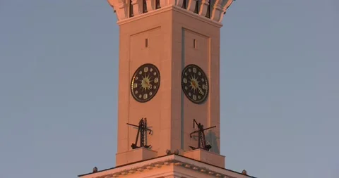 4K video of vintage clock on river station in Moscow Stock Footage 154760971