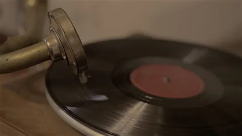 4K video of vintage record spinning on gramophone Stock Footage 340031748