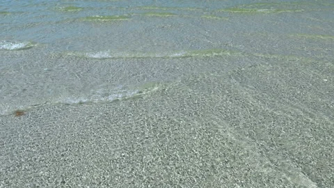 4K video of water closeup waves on coastline at sunny day on beautiful sea Stock Footage 156993983
