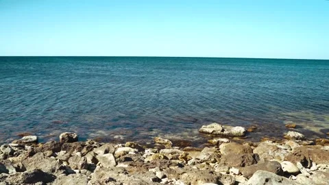 4k video. Waves wash over rocks covered with algae in the sea Stock Footage 161403260