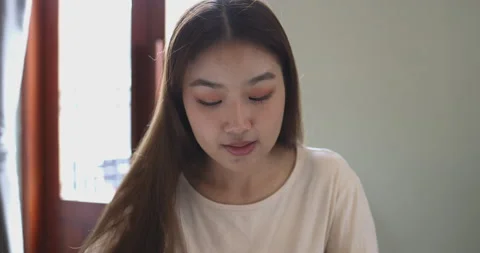 4K Video web cam view Asian beauty woman... Stock Video Pond5
