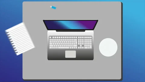 4k video where all things for working are on grey table. 動画素材 135729883