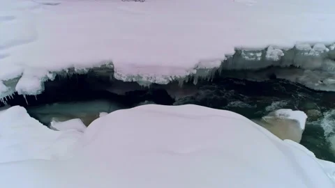 4K Video Of Winter River And Snow Covered Rocks In Xinjiang,China,Asia. Stock Footage 145968112