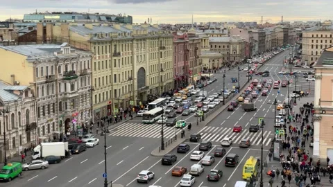 4K A view from above on Liteiny Prospekt St. Petersburg. Traffic of cars. Mood Stock-Footage 144122159