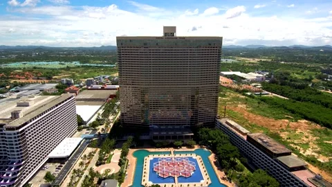 4K view from the air on the large prestigious tall hotels on the Thai coast. Stock Footage 136830532
