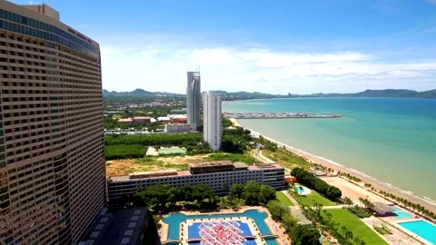 4K view from the air on white prestigious tall apartment buildings on the sea Stock Footage 136830491