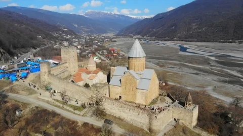 4k view of Ananuri castle, complex on the Aragvi River in Georgia Stock Footage 112186383