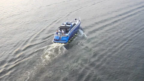 4K view of the boat floating on the water Stock Footage 148344048