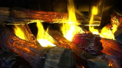 4K view of burning logs in the fireplace. Stock Footage 104028778