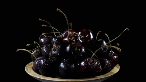 4K view of cherries on a plate Stock Footage 231410082