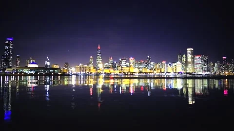 4k view of Chicago Skyline in late winter night Stock Footage 233692015