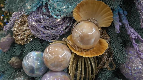 4k view of Christmas balls in the form of pearls Stock Footage 164377568