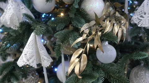 4K view of Christmas tree with decorations and garland. Stock Footage 164376184