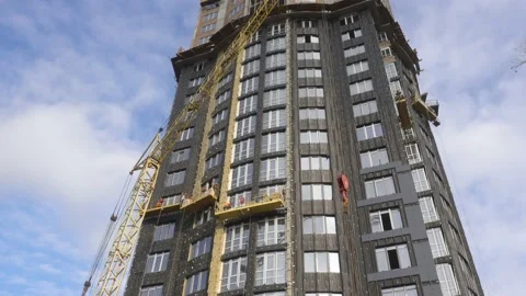 4K view of the construction of a high-rise building. Stock Footage 233030401