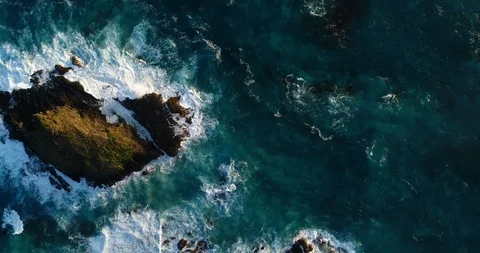 4K view directly above rocks, surf and cliff face on Lord Howe Island, Australia Stock Footage 93299536