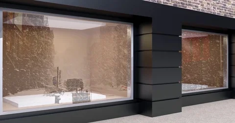 4k. the view of an empty shop window on winter street. Stock Footage 76120291