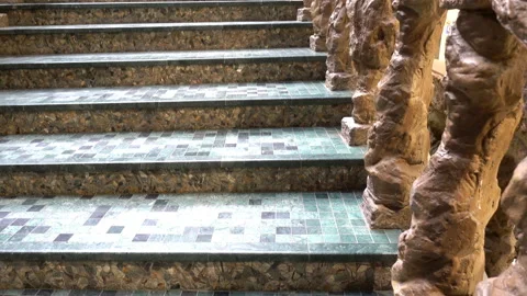 4K view of an empty staircase with brown balustrade. Stock Footage 129595658